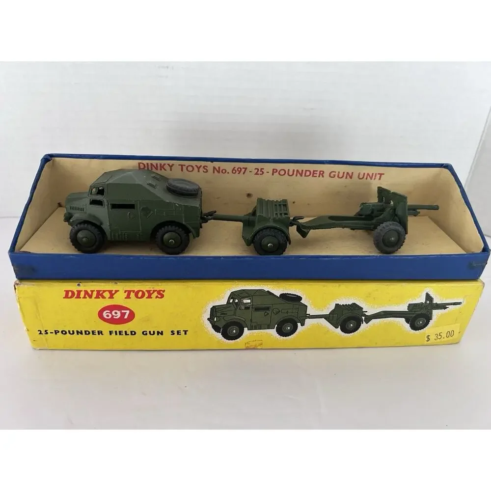 Vintage Dinky Toys 697 25-Pounder Field Gun Set W/Box